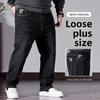 Plus Size Men's Straight-Leg High-Waisted Denim Trousers with High Elasticity