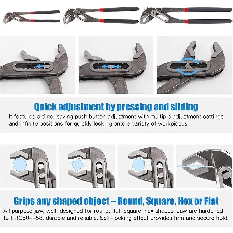 8/10/12-дюймовые регулируемые плоскогубцы для водопроводных труб с большим раскрытием, многофункциональные плоскогубцы, быстросъемный ручной ремонтный инструмент