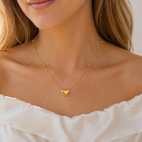 Heart Charm Necklace, Women Love Heart Necklace, Golden Heart Pendant Dainty Necklace for Daily Wear Work Party