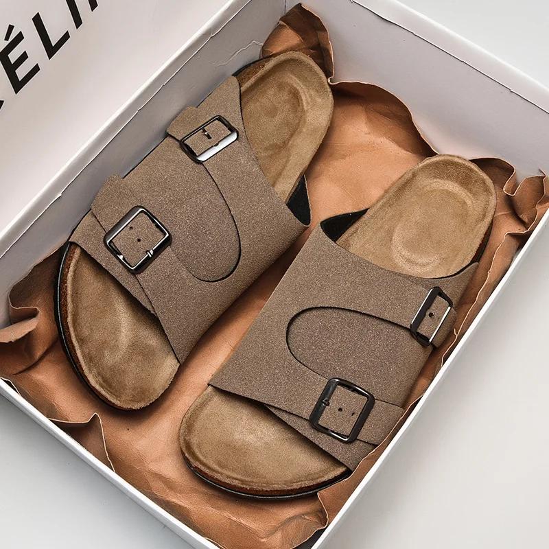 Модные женские и мужские сандалии на плоской подошве большого размера 45, повседневные, с пробковой стелькой, из искусственной кожи, мягкие, удобные, летние, унисекс, сандалии, дизайнерская мужская обувь