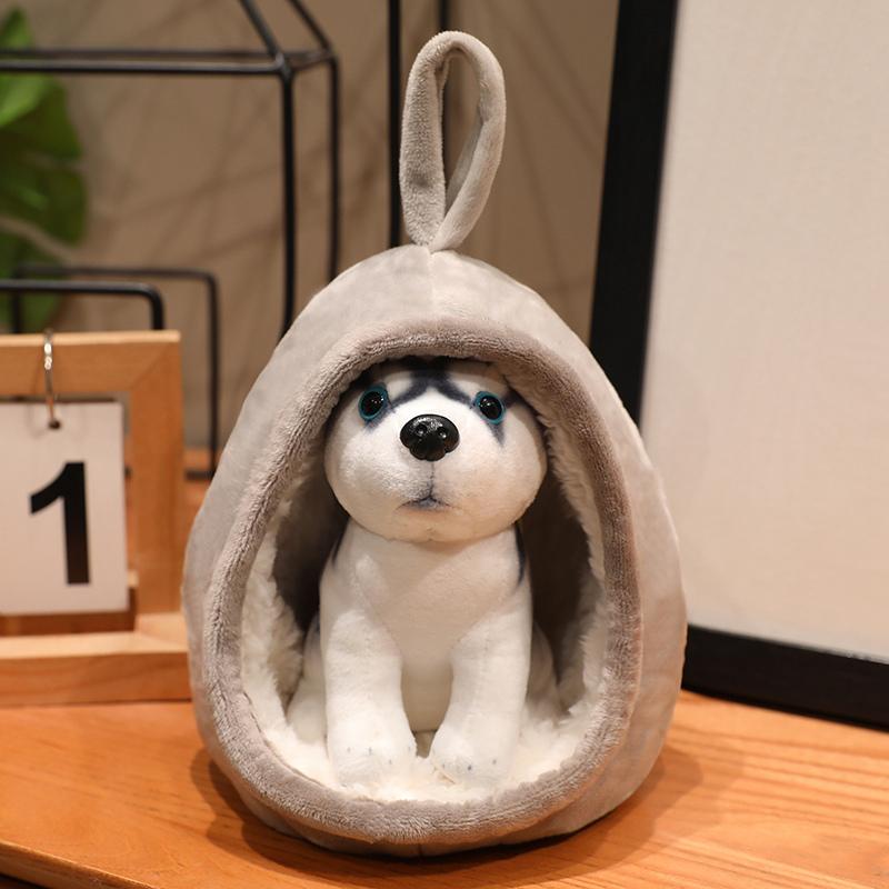 New Small Realistic Plush Toy Soft Dog Bed And Puppy 2-In-1 Plush Doll Kawaii Gift Stuffed Animal Giraffe Lion Tiger Plushies