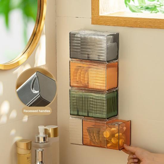 Ящик для хранения, прозрачный пластиковый настенный ящик для хранения, компактный тампон, органайзер для макияжа для домашней ванной комнаты