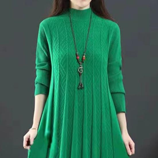Женское осенне-зимнее трикотажное платье А-силуэта со свободным подолом, однотонное, с высоким воротником, защитой шеи, толстое, теплое, с длинными рукавами, плиссированное, длиной до середины голени, платье-миди