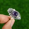 Кольцо из серебра 925 пробы с натуральным африканским аметистом и другими камнями в виде цветка, регулируемое