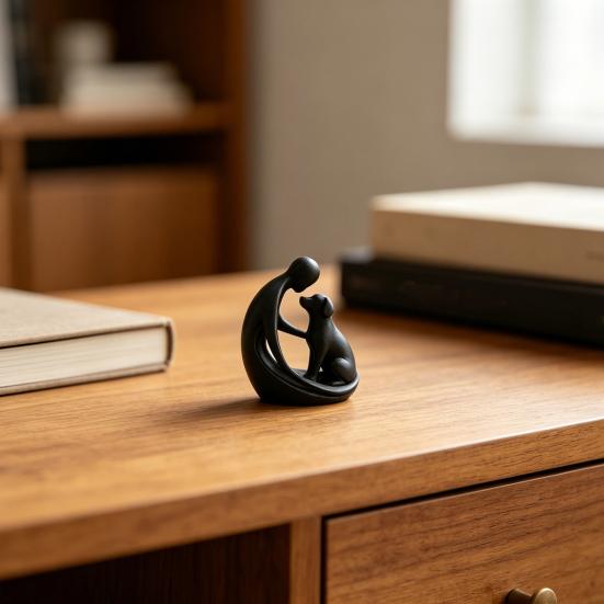 Dog And Owner Statue Ornament, Compact 3D Printed Sculpture, Nordic Minimalist Desktop Decoration for Pet Lover Home Crafts