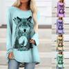 Summer Women Round Neck T-shirt Animal Wolf Print T-shirt Fashion Women Long Sleeve Outdoor Basic Plus Size S-5XL