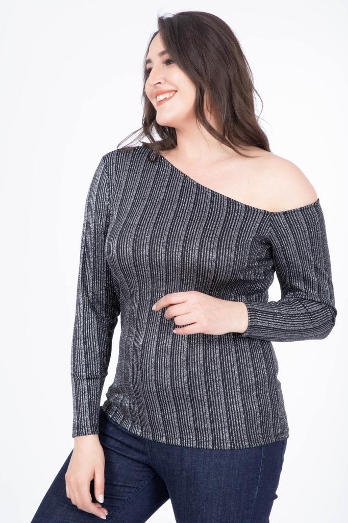 Женская блузка большого размера, блестящая футболка с асимметричным воротником