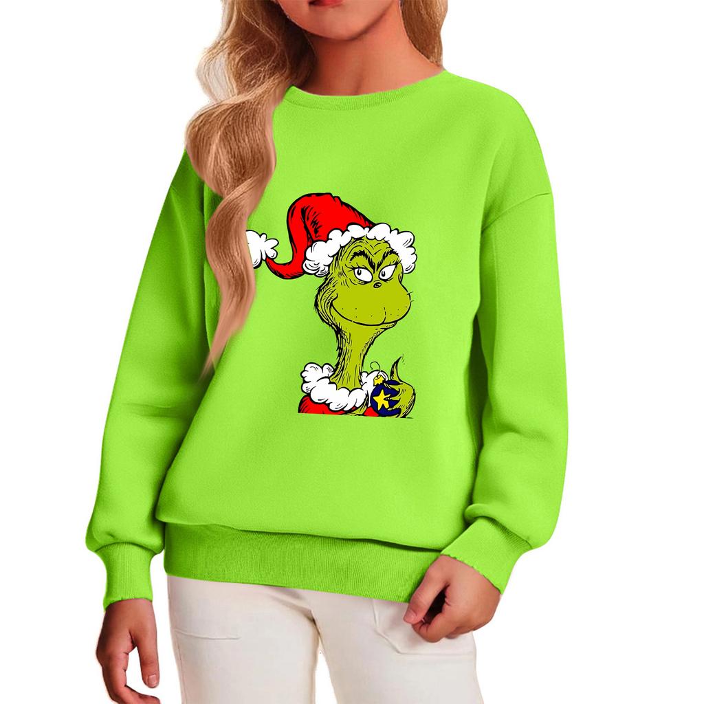 Children's Casual Round Neck Printed Pullover Long-sleeved Hooded Sweatshirt Top