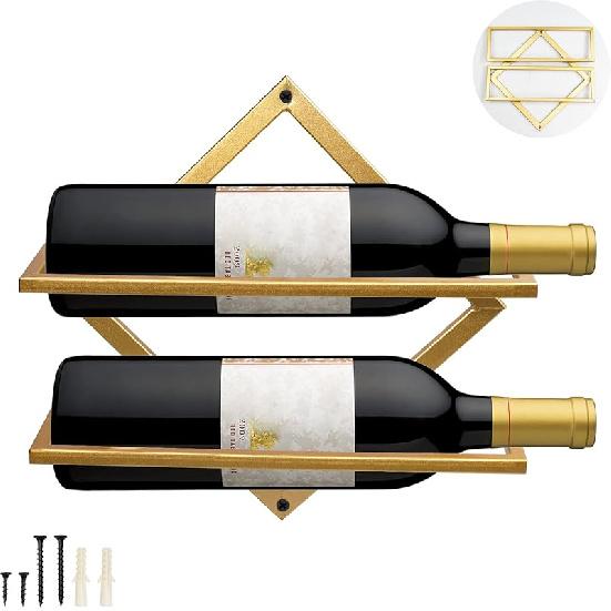 AUHOKY 2Pcs Metal Wall Mounted Wine Holder Stemware Glass Rack, Upgrade Collapsible Hanging Red Wine Racks Organizer with 3 Stem Glass Holders, Wine