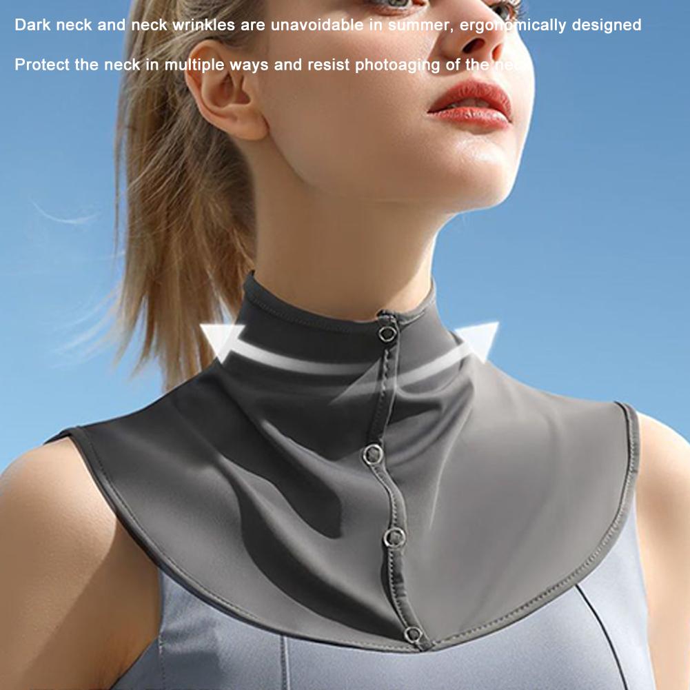 Женский солнцезащитный платок-шаль с искусственным воротником, охлаждающий шейный платок-пуловер, наплечные гетры для шеи, ледяной шелк, солнцезащитный, для улицы, однотонный, защитный