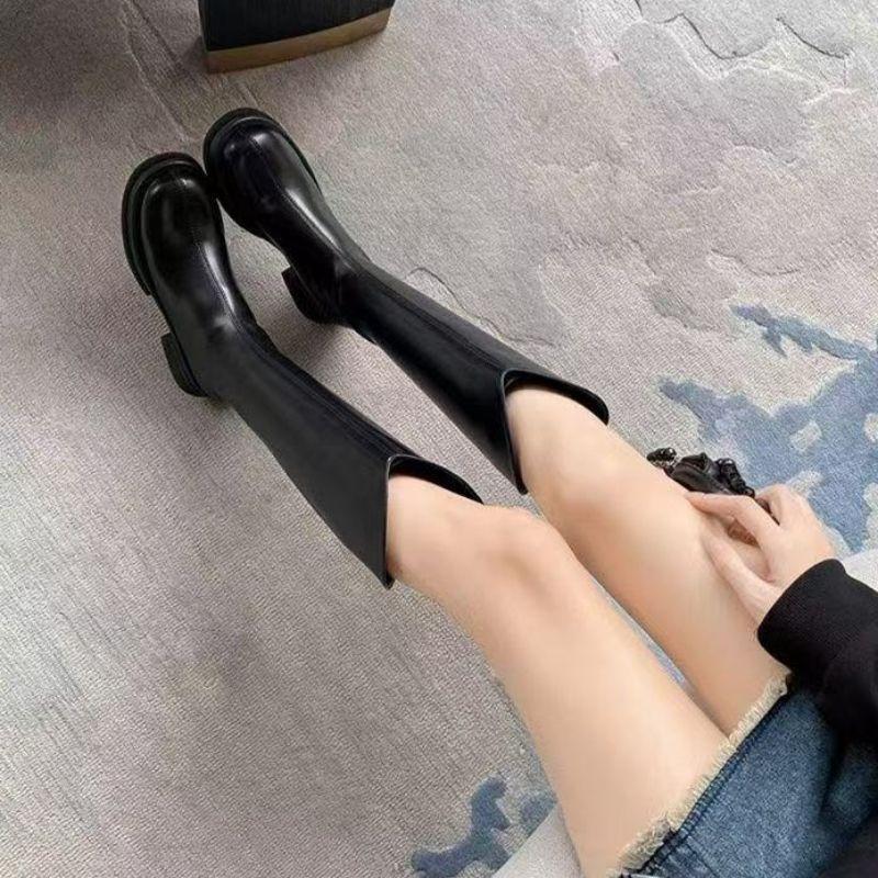 Long Boots Women's Small Thick-soled Velvet Long Boots High Knight Boots Spring and Winter New Thick Heel V Mouth