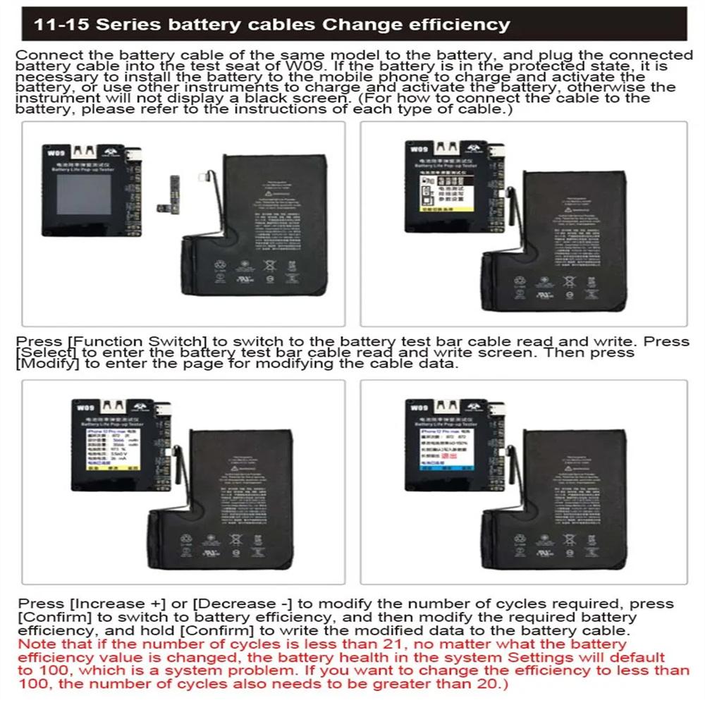 W09 Pro V3 Тестер всплывающих окон о состоянии батареи для серий iPhone 11 12 13 14 15 Решение проблемы всплывающих окон о батарее Изменение эффективности батареи