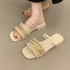 Fashion Fringe Women Heeled Slippers Fashion Square Toe Shoes Woman Classical Flip Flops 2025 Summer New Slides Elegant Dress Slides