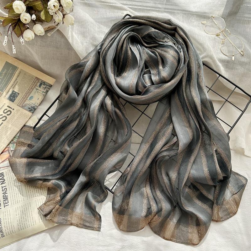 Тонкий шелковый шарф на весну и лето с изысканным внешним видом, женский шарф с элегантными вертикальными полосками