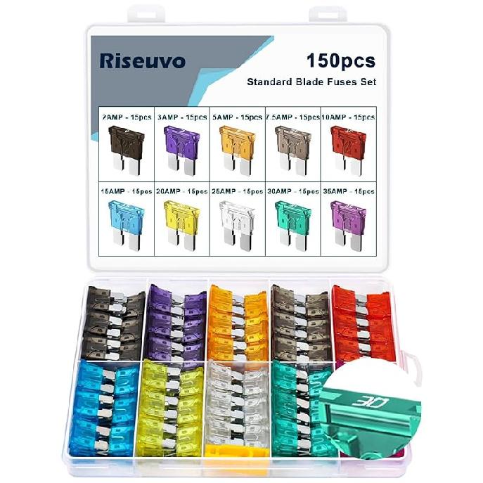 Riseuvo 140 Pcs Low Profile Mini Fuse Kit - Automotive Blade Fuses Assortment Kit For Car, Truck, RV, Boat With Fuse Puller (2A 3A 5A 7.5A 10A 15A