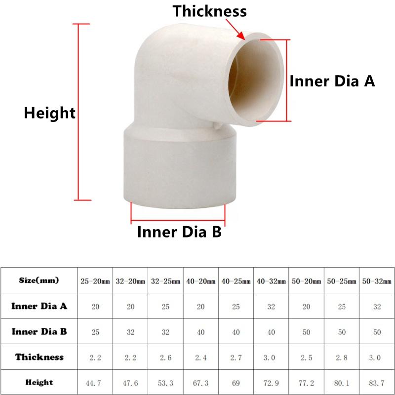 1PC I.D 20~50mm PVC Reducing 90 Degree Elbow Joints PVC Pipe Connector Garden Irrigation Water Aquarium Fish Tank DIY Fitting