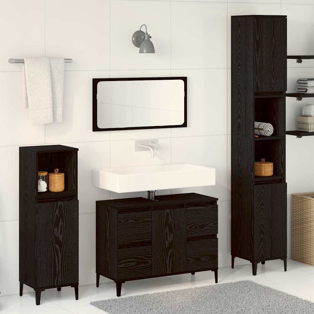 Wall Mounted Bathroom Furniture Set 3 pcs Black Oak Effect