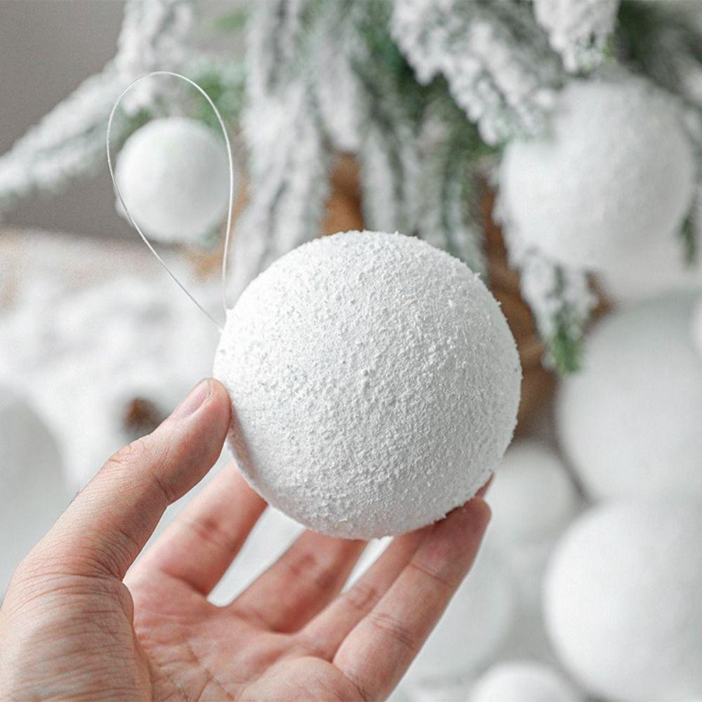 6pcs 4/6/8CM Christmas Snowballs Round Xmas Tree Hanging Pendant  New Year Gift