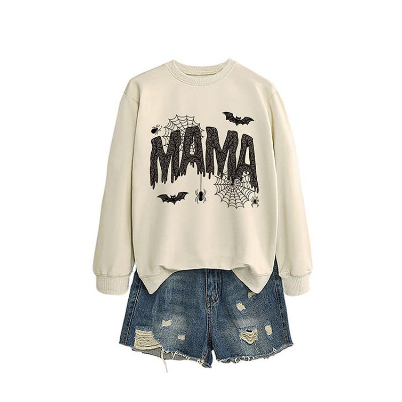 Womens Loose Fit Long Sleeve Cotton Hoodie With Lace Spider Print Fall Winter Casual Fashion Top