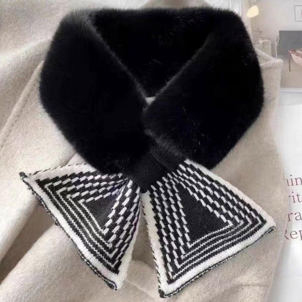Искусственный мех кролика плюшевый шейный платок однотонный утеплитель для шеи зимний теплый крестовой шарф для женщин