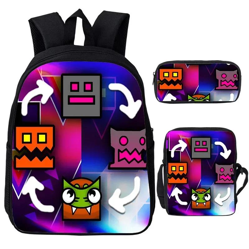 Мультяшный рюкзак Geometry Dash для детей, 3 шт. в наборе, школьные сумки для мальчиков и девочек, большая вместимость, сумка для книг, подарки на День знаний