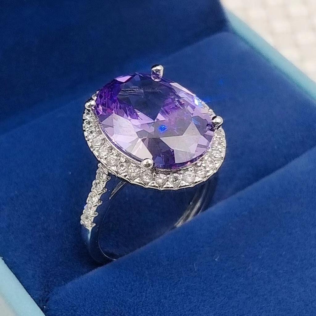 Coconut Round Pigeon Egg Multi-Color Zirconium Ring Women'S Gold-Plated Luxury Inlaid Imitation Colored Treasure Diamond Fashion Live Ring