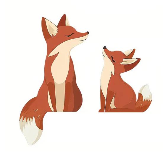 1 Set Wooden Fox Door Corner Decoration Mother Little Fox Door Frame Sign Forest Animal Front Door Edge Topper Sitter Ornament