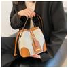 Canvas Bag Stitching Contrast Bucket Bag Fashion One-shoulder Crossbody Bags Mini Women's Bag