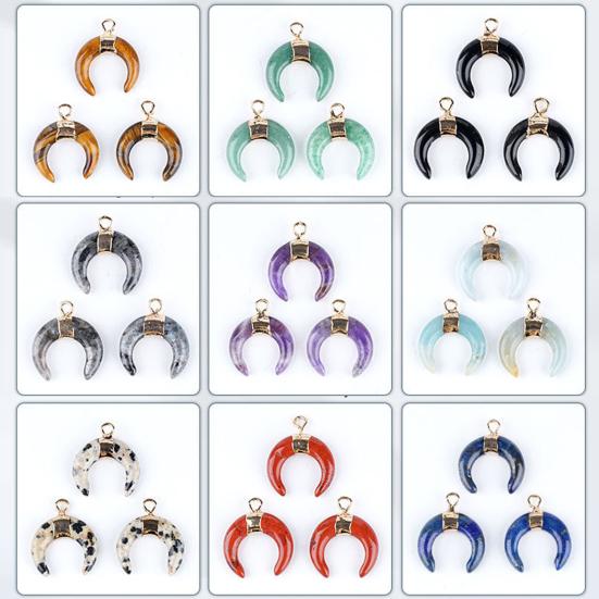 DIY Pendant Gold-Plated Edging Crescent Horn Design Natural Imitation Crystals Jade Necklace Bracelet Earrings Charm DIY Jewelry Making