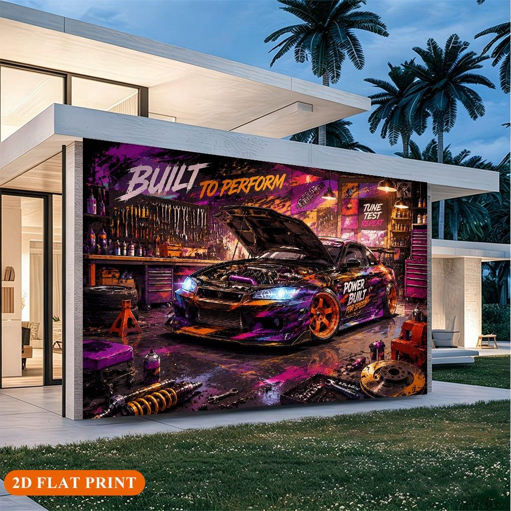 1 piece of 2D flat banner, modified racing car garage, polyester fiber materialdjh