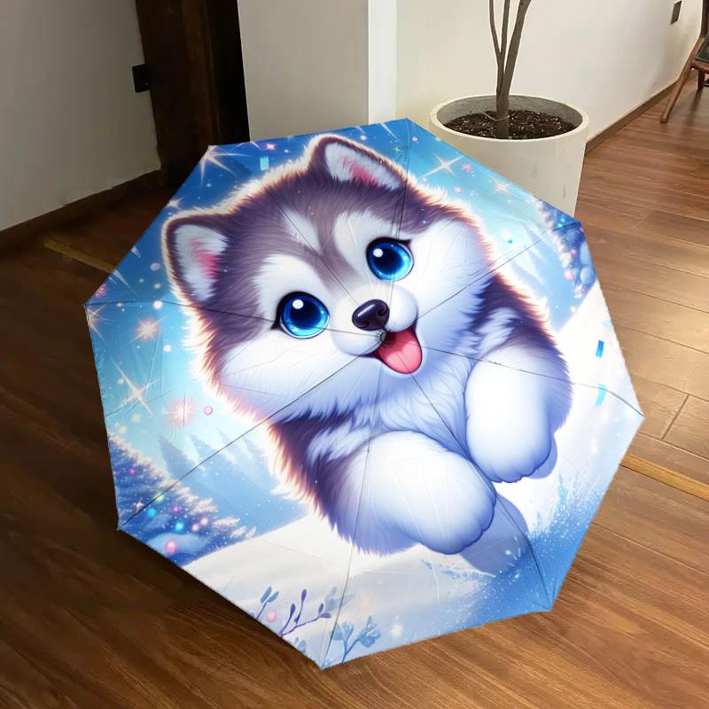 1pc Winter Wonderland Pup Umbrella with Plastic Handle,Suitable for All Seasons Home Travel Outdoor UmbrellaDD1055