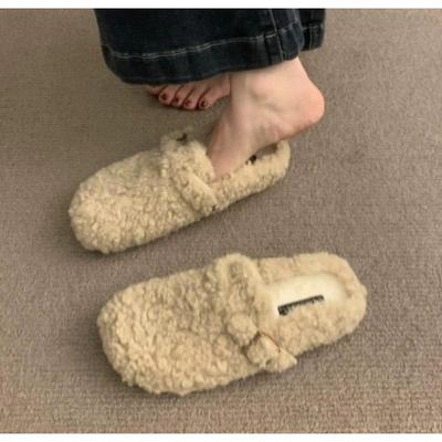 Модные роскошные мокасины из овечьей шерсти для женщин, зимние хлопковые туфли, теплые плюшевые лоферы, удобные балетки из кудрявой овчины, тапочки, мюли