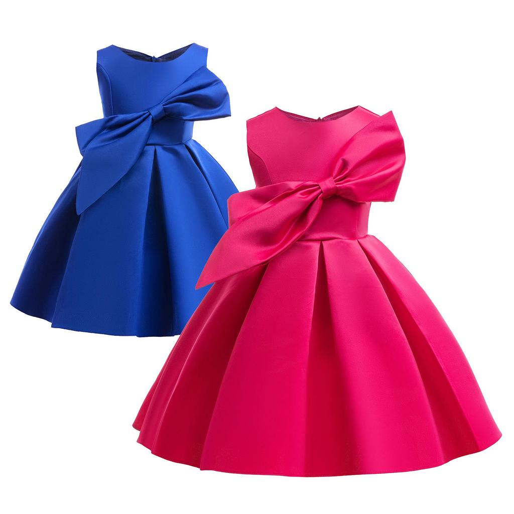 Вечернее платье принцессы с бантом для девочек - Модная детская одежда однотонной расцветки