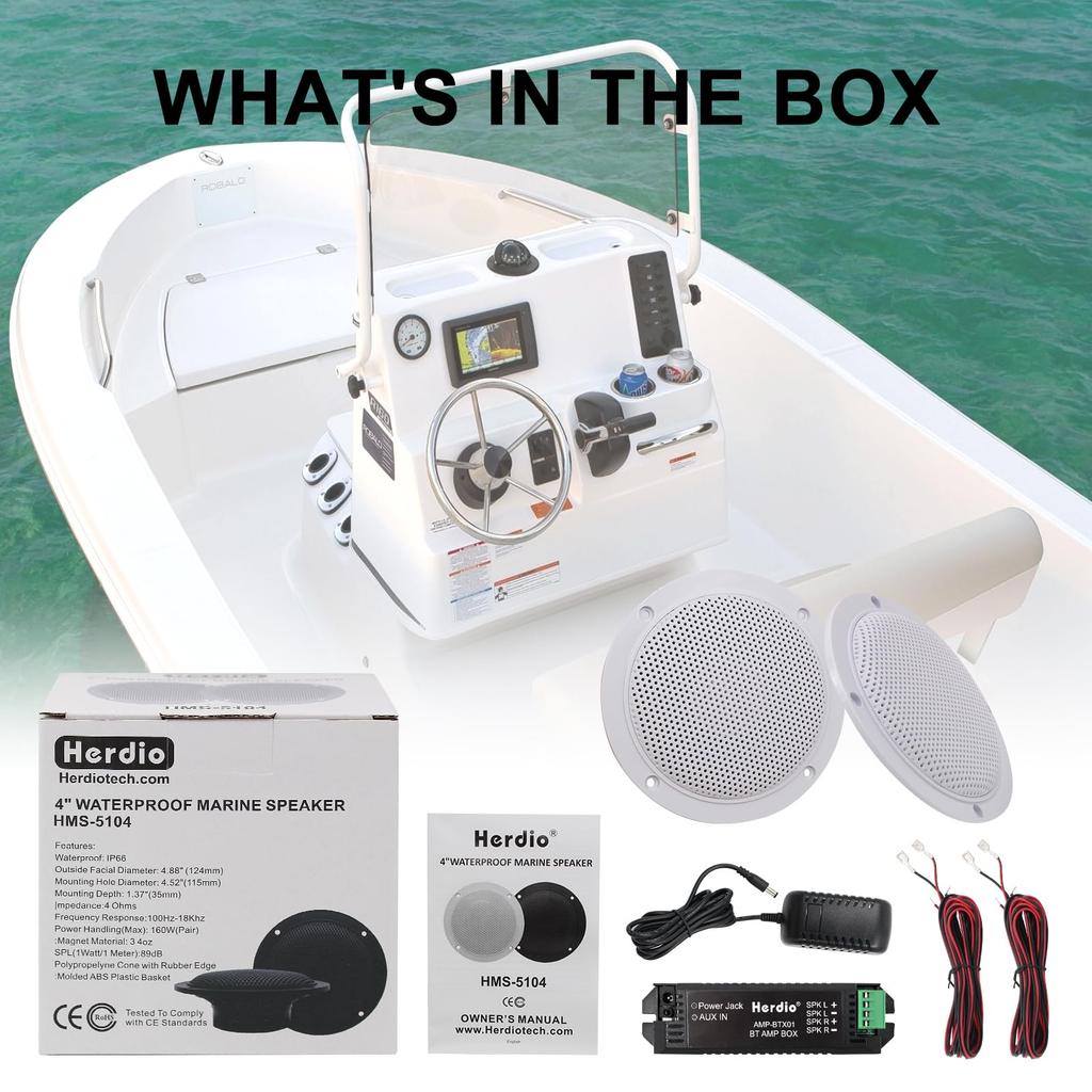 Herdio 160W Bluetooth 4 Inch Recessed Ceiling Speaker Kit Amplifier Waterproof Ceiling Speaker Bathroom Kitchen Home Outdoor