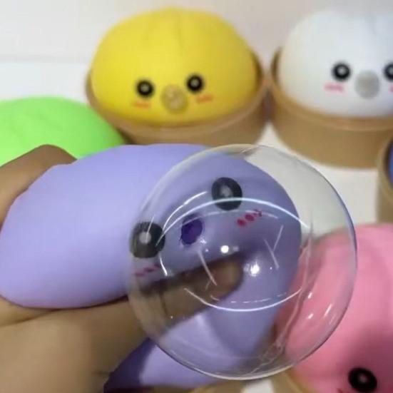 12Pcs Bubble Blowing Steamed Bun Cartoon Dumpling Sensory Toy with Steamer Pinch Fidget Toy Stress Relief