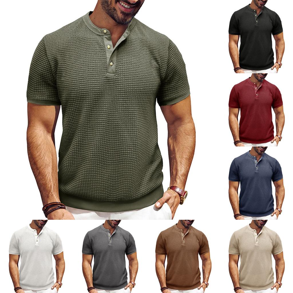 Men's Short Sleeved Textured Knitted Shirt T-shirt Pullover