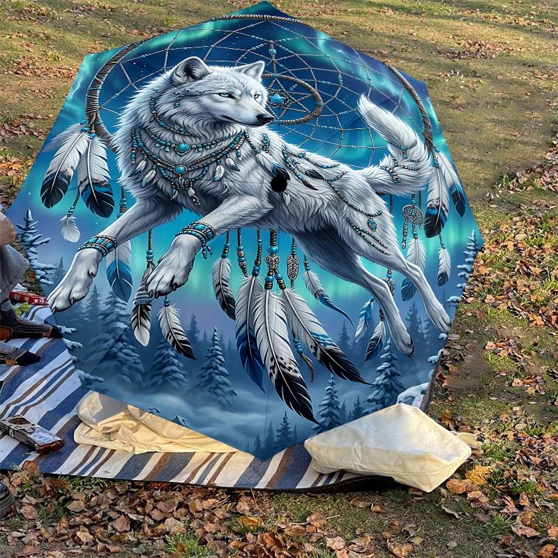 1PC Wolf Dreamcatcher Umbrella-8-Rib Reinforced, Automatic Open, Lightweight & Durable, Fashion Accessory for Outdoor, J0396