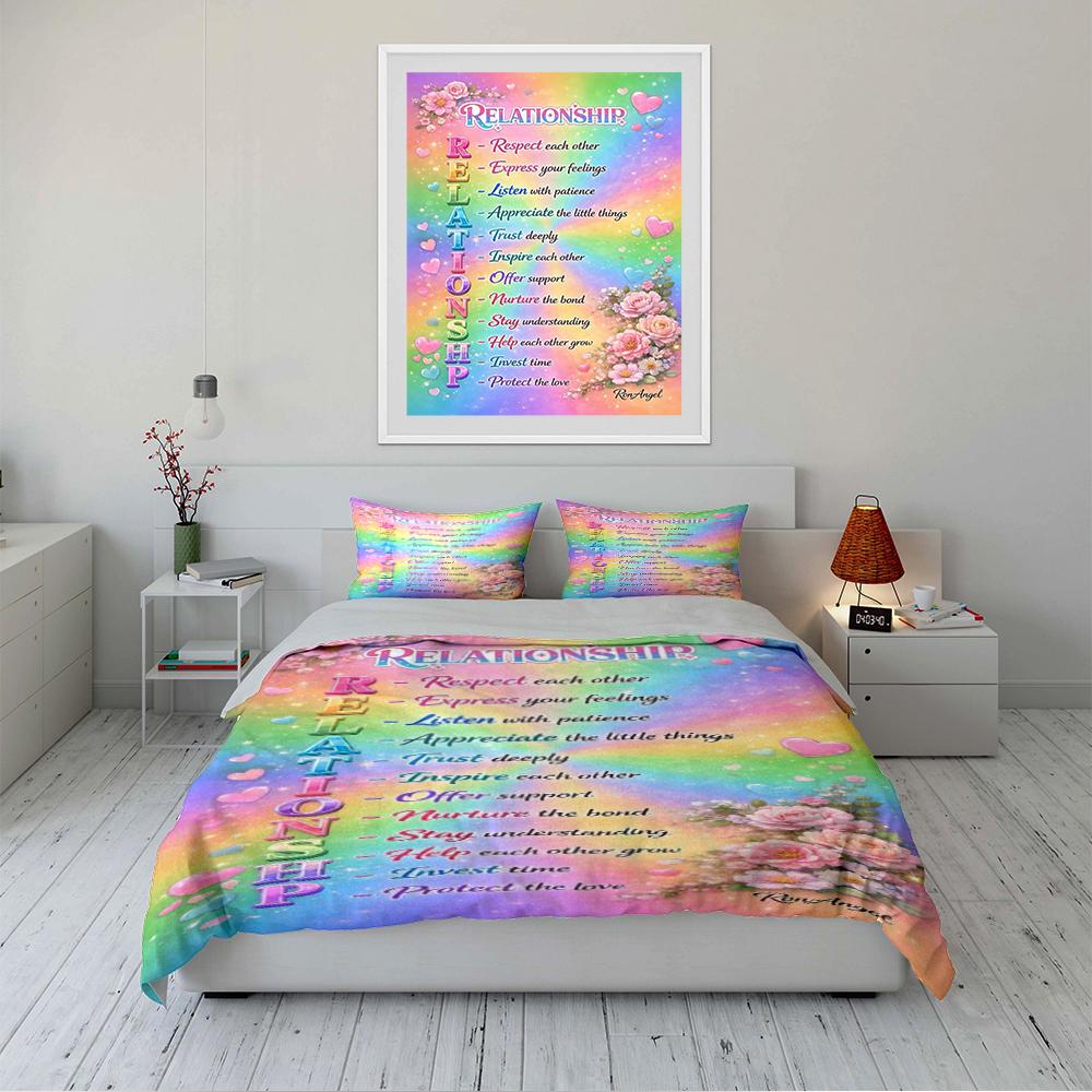 Rainbow Relationship Quote Bedding Set Bedding set (1 duvet cover, 2 pillowcases, duvet not included)
