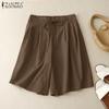 ZANZEA Women Casual Elastic Waist Solid Color Loose Short Pants