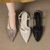 Straw Weaving Mules Summer Size 42 Gold Color Thick Low Heels Women Women Pointed Toe Sandals