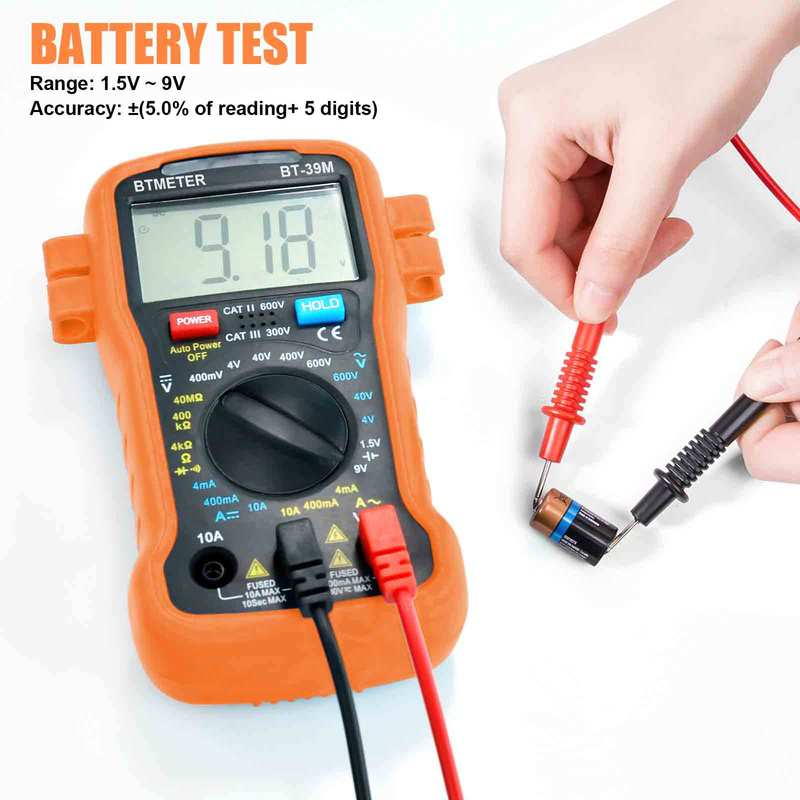 BTMETER Digital Multimeter Electrical Tester, 4000 Counts TRMS Volt Meter AC DC Current Ohm Meter with Continuity Buzzer,BT-39M