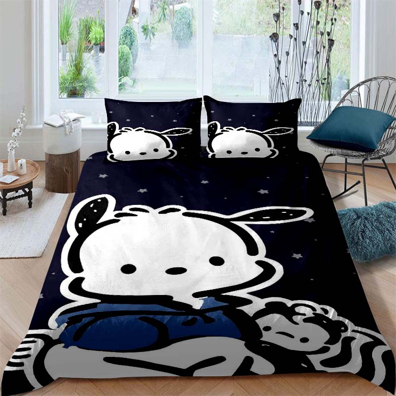 The new cartoon Pochacco dog themed three piece bedding set for 2026, including duvet covers and pillowcases, is the perfect cho