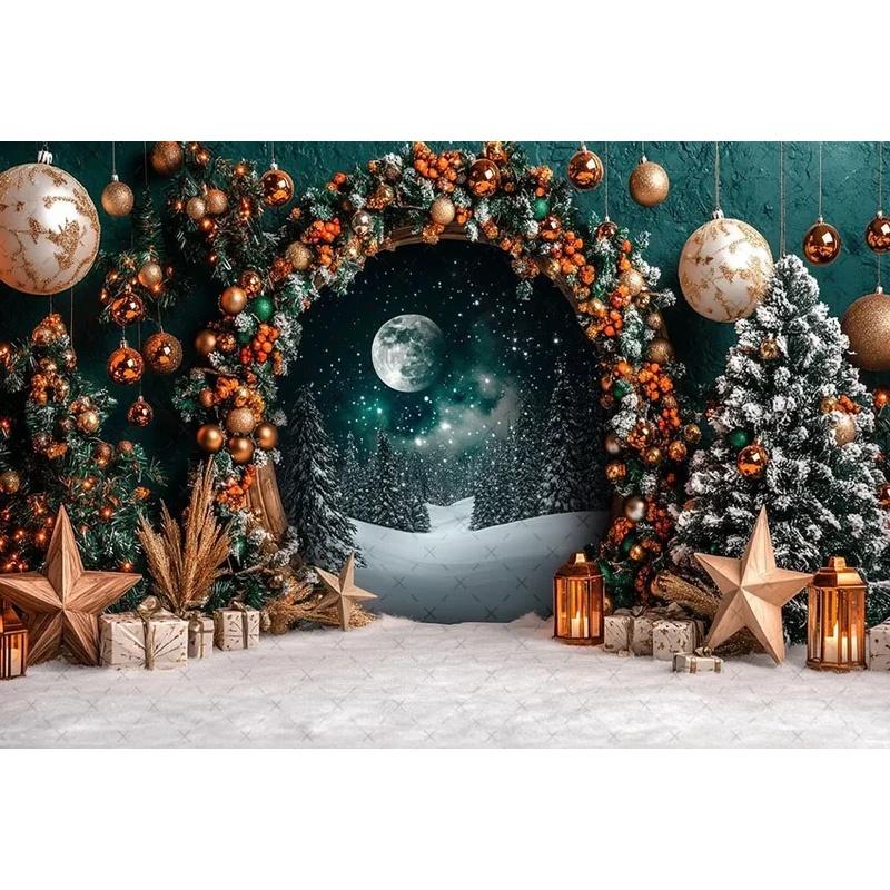 VIKAMA Christmas Red Door Tapestry Wreath Xmas Tree Gift Box Snow Scene Wall Hanging Holiday Photo Background Decor