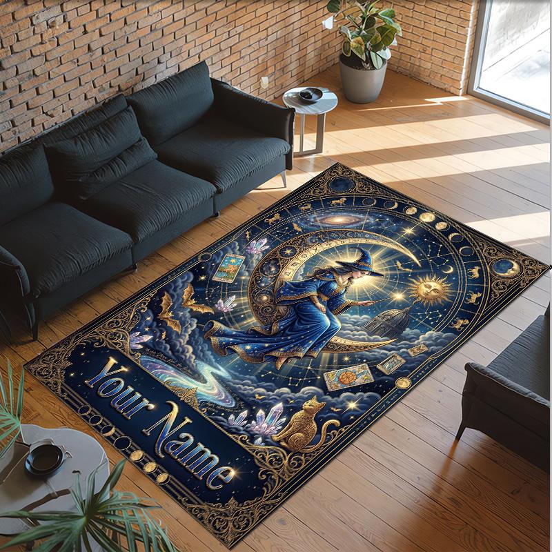Space Cosmic Theme Crystal Velvet Rug Personalized Custom Name Text Soft Floor Mat Home Decor