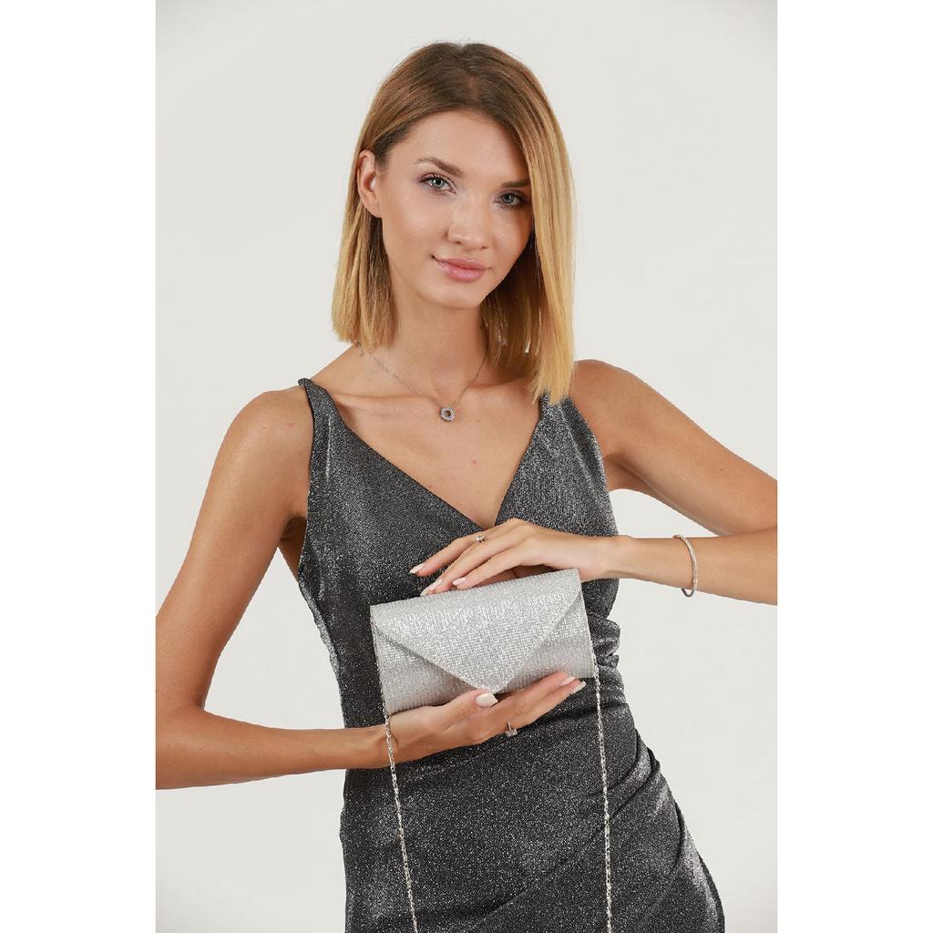 Silver Striped Bream Evening Dress Bag Portfolio Clutch Bag