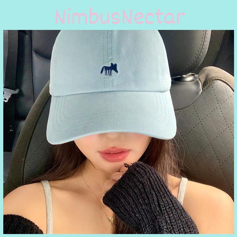 Sweet And Charming Light Blue Fox Embroidered Duckbill Hat For Spring Style