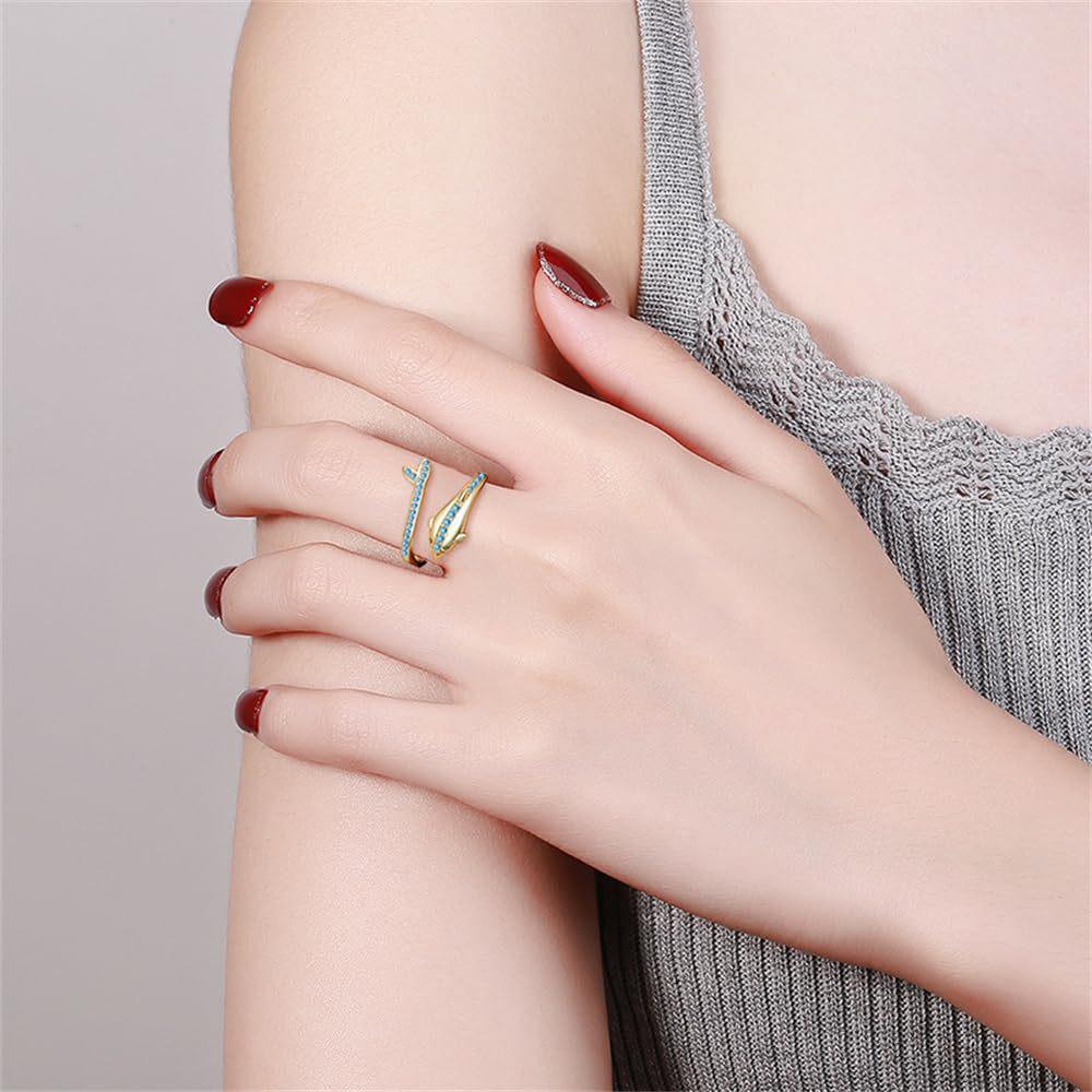 Elegant Adjustable Blue Dolphin Zircon Ring Set – European & American Fashion