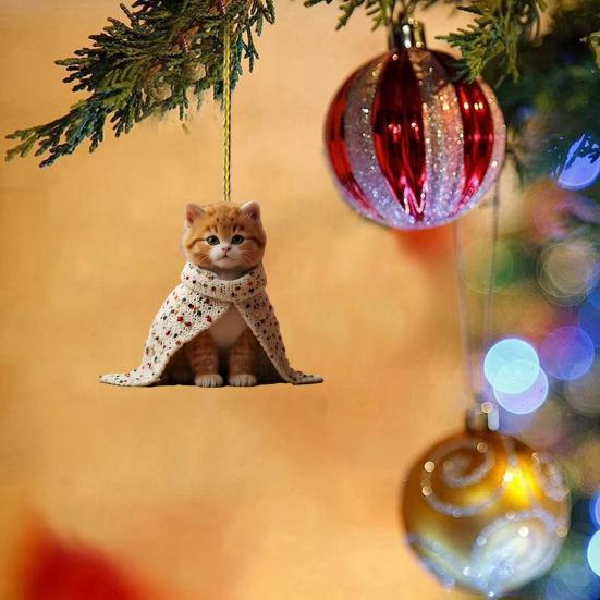 4 шт. Милое украшение на елку с кошкой, 2D плоское акриловое зеркало заднего вида для автомобиля