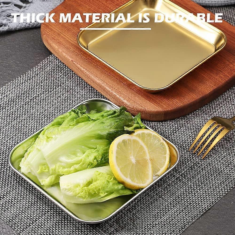 2 Pack Stainless Steel Dinner Plates, Thickened Metal Dish Plate for Food, Small Square Serving Tray for Appetizer Cookie Steak Dessert Salad(Silver)