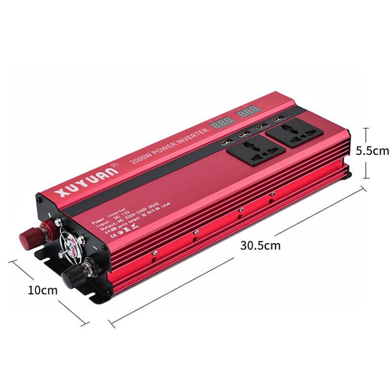 Автомобильный инвертор 2000 Вт, 4 выходных порта USB, двойной светодиодный дисплей, преобразователь синусоидальной волны постоянного тока 12 В/24 В в переменный ток 110 В/220 В